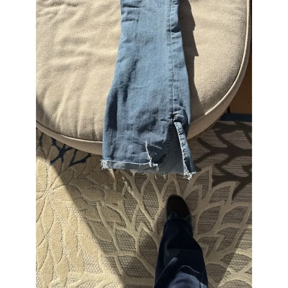 Free People Women's Blue Denim Flare Jeans Frayed Hem Size 29